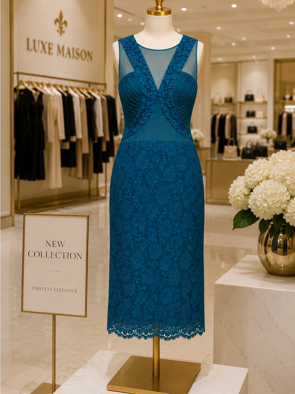 Vintage Teal Lace Cushnie Et Ochs Sheath Dress With Sheer Bodice